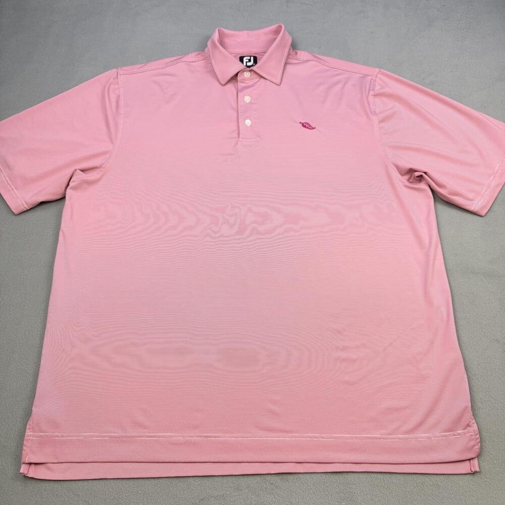 FootJoy Polo Shirt Mens XL Pink Micro Stripe Golf Stretch Performance Logo